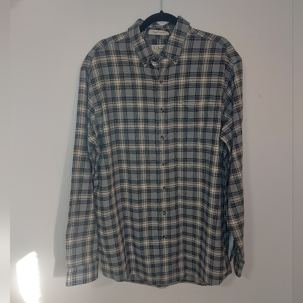 L.L. Bean Men's Checkered Shirt - Black and White Large Tall